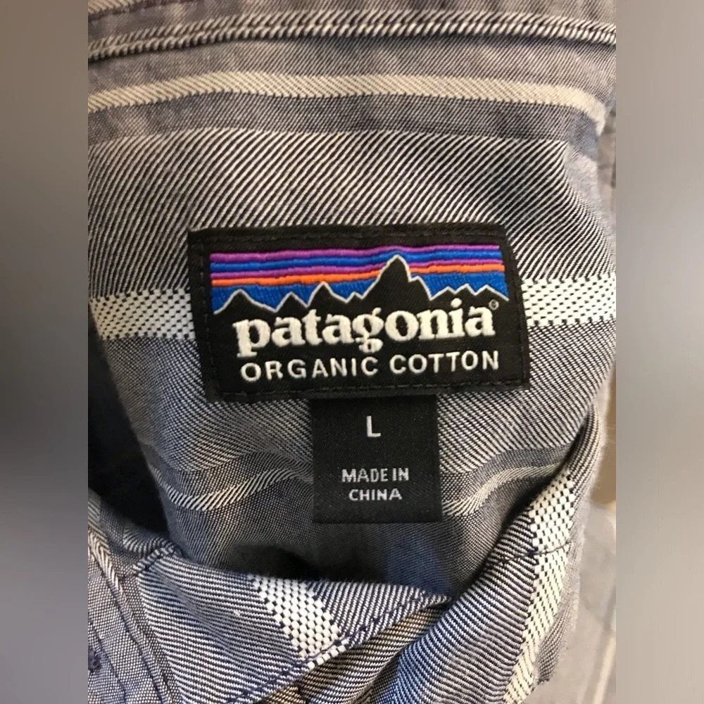 Patagonia Worn Wear Men's blue‎ stripe short sleeve Fezzman Shirt size large